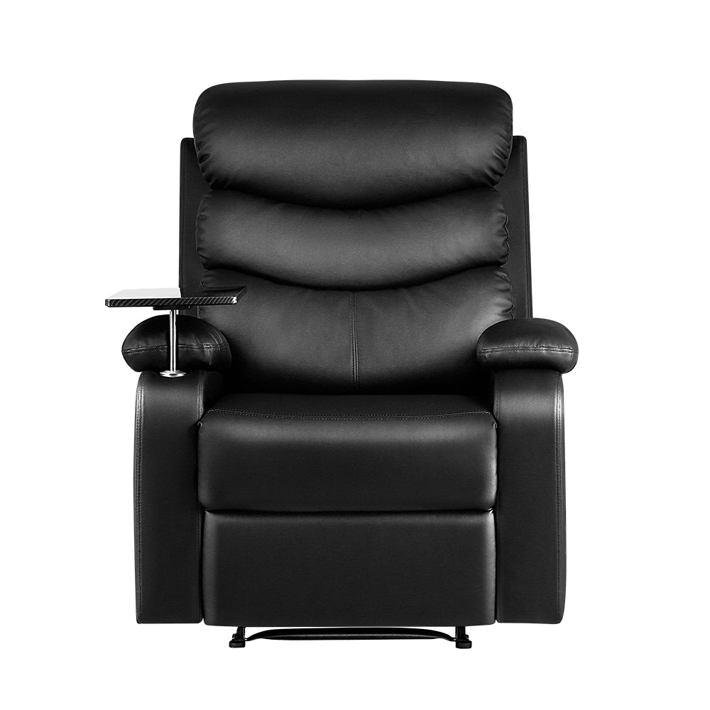 Recliner Chair Leather Black Tray Table Erika