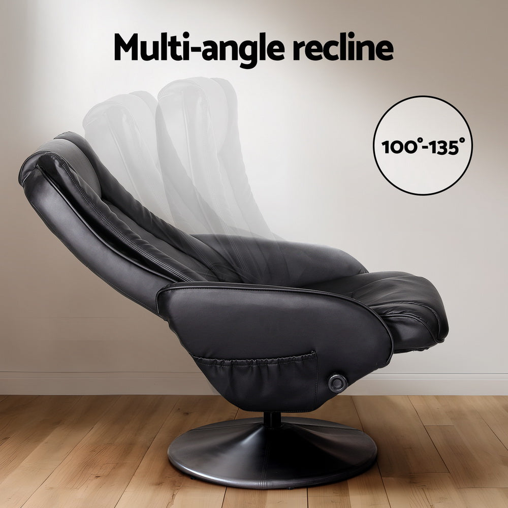 2X Recliner Chair Ottoman Heated Massage Black