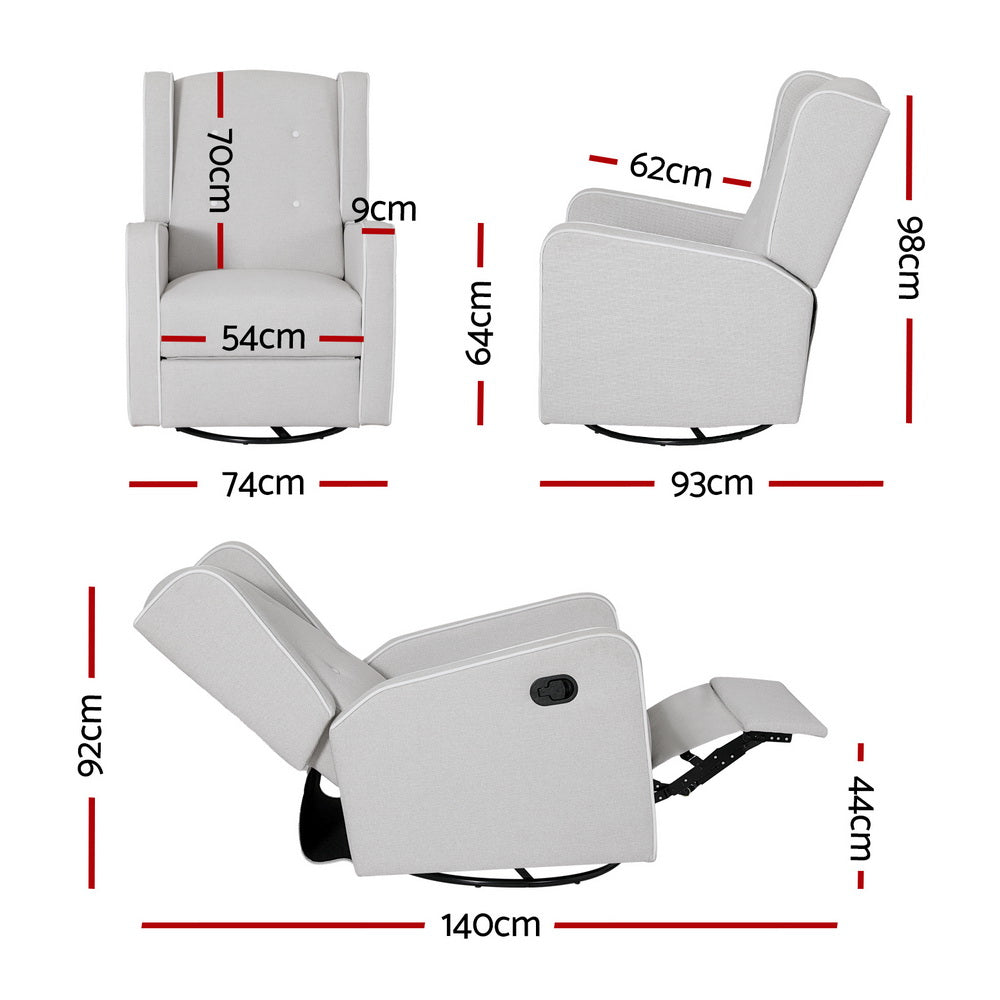 Recliner Armchair 360 Swivel Grey Fabric