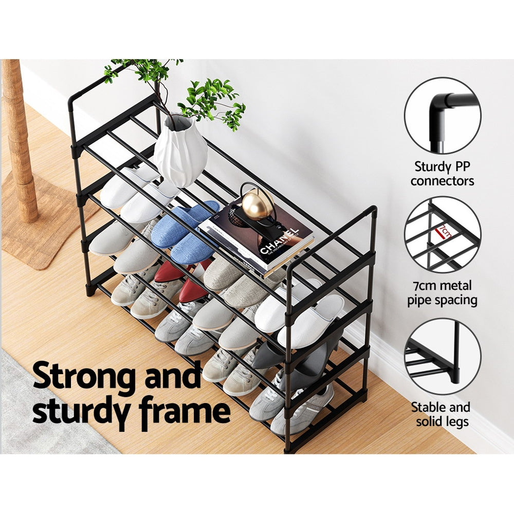 Shoe Rack 4-tier 16 Pairs Stackable Black