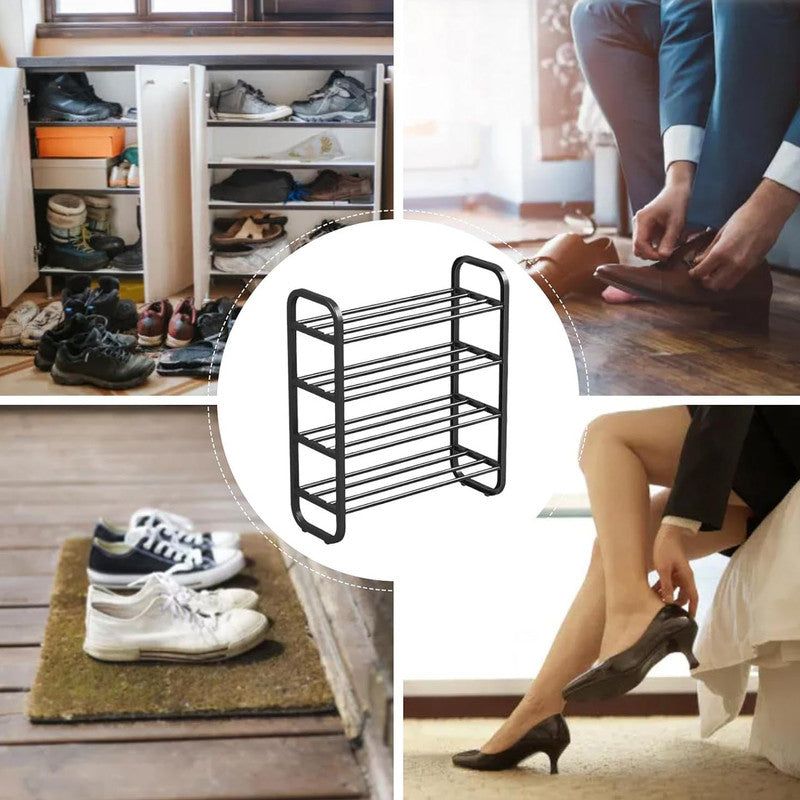 4-Layer Shoe Rack â€“ Compact Steel Frame Organizer for Entryway, Black