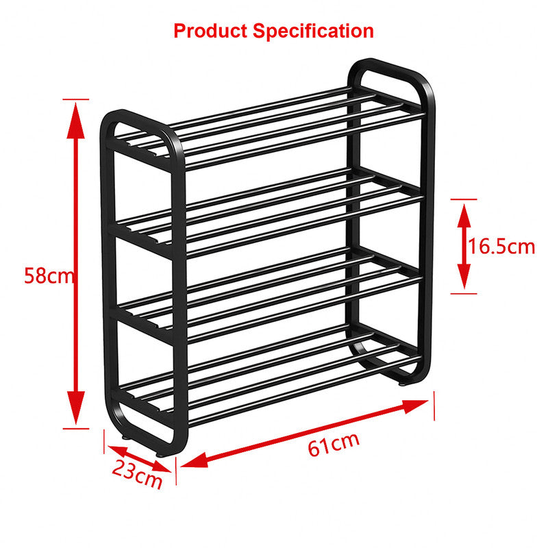 4-Layer Shoe Rack â€“ Compact Steel Frame Organizer for Entryway, Black