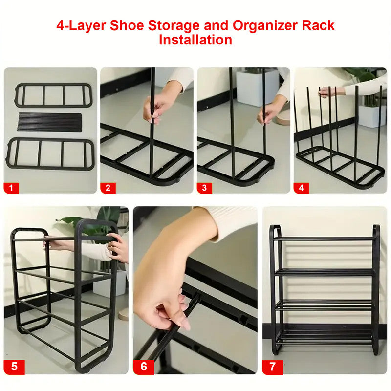 4-Layer Shoe Rack â€“ Compact Steel Frame Organizer for Entryway, Black