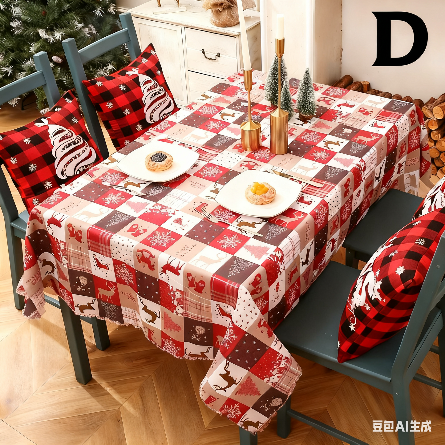 Christmas Tablecloth - Festive 180x150cm Table Cover for Holiday Dining & Home Decorï¼ˆCï¼‰