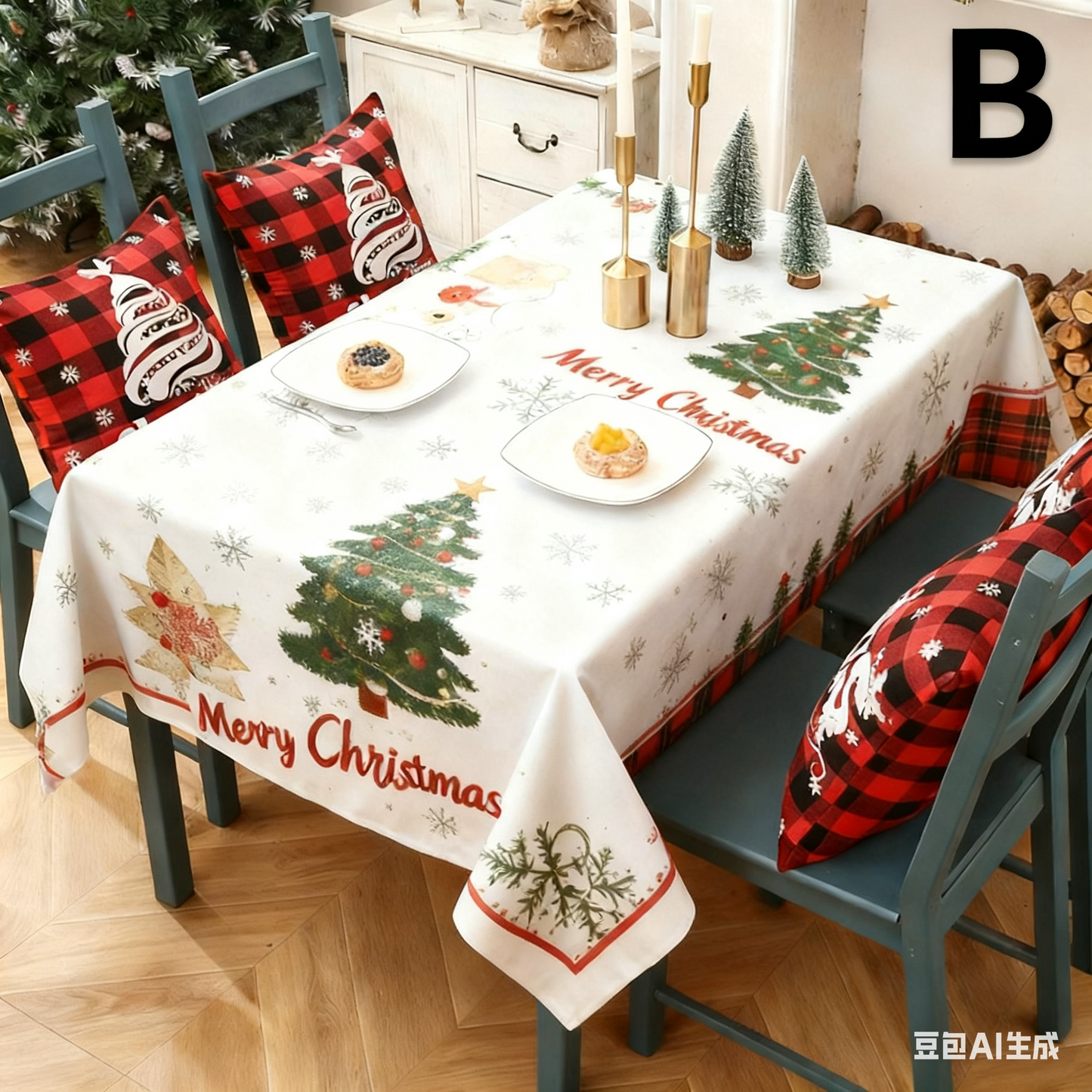 Christmas Tablecloth - Festive 180x150cm Table Cover for Holiday Dining & Home Decorï¼ˆCï¼‰