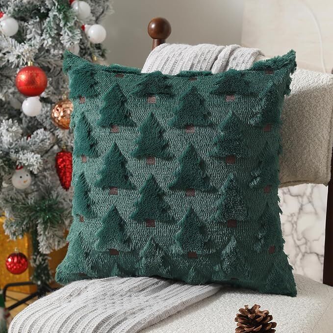 Pillow Covers 18x18 inch Set of 2 Black Christmas Decorations Soft Plush Faux Fur Wool Xmas Tree Throw Pillow Cases Winter Holiday Decor for Sofa Living Room
