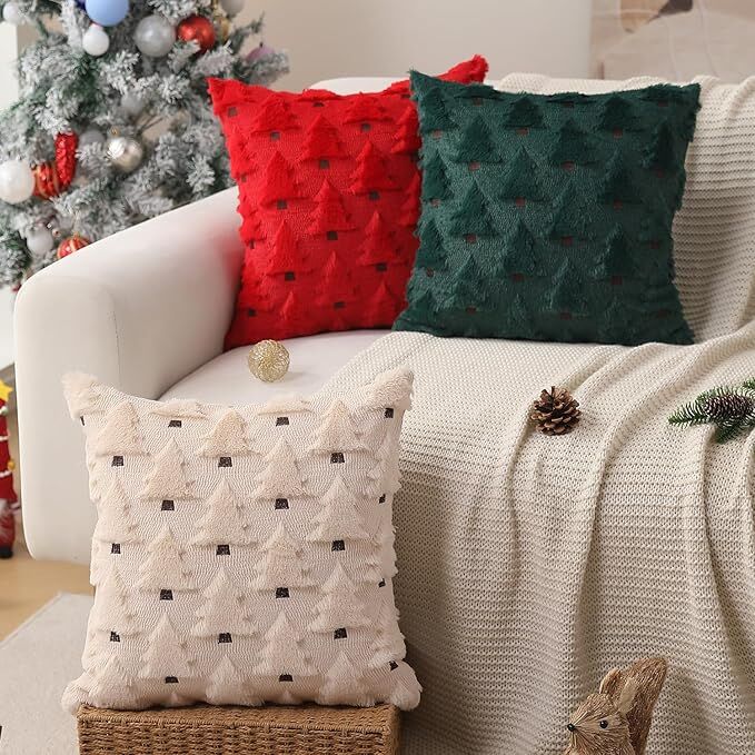 Pillow Covers 18x18 inch Set of 2 Black Christmas Decorations Soft Plush Faux Fur Wool Xmas Tree Throw Pillow Cases Winter Holiday Decor for Sofa Living Room