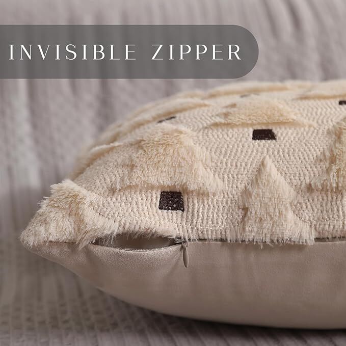 Pillow Covers 18x18 inch Set of 2 Black Christmas Decorations Soft Plush Faux Fur Wool Xmas Tree Throw Pillow Cases Winter Holiday Decor for Sofa Living Room