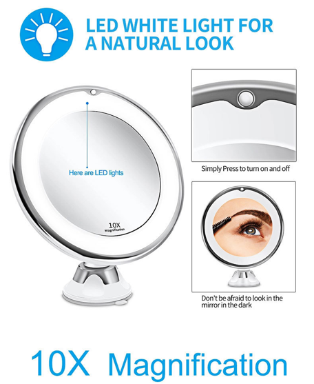 Christmas gift 10X Magnifying Suction Cup LED Makeup Mirror: Flawless Vanity Mirror with Natural Light for Precise Grooming