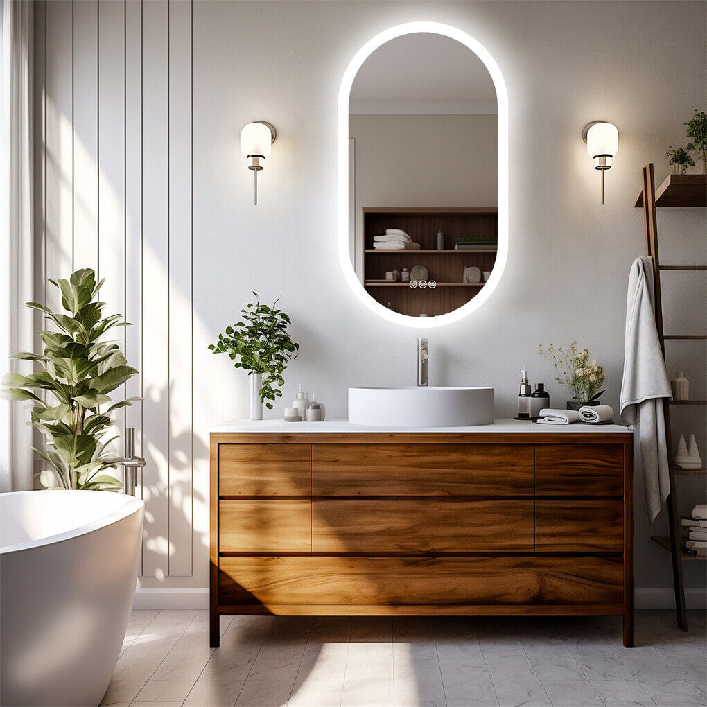 800x500mm LED Bathroom Mirror Oval Anti-Fog Dimmable Wall Mount