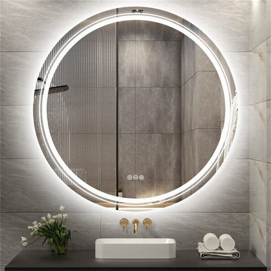 60cm LED Bathroom Mirror Anti-fog Circle Backlit HD
