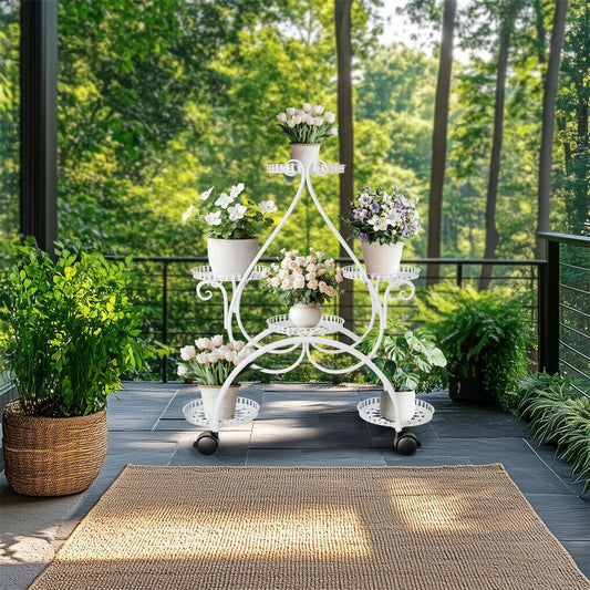 Movable Metal Plant Stand Garden Cart Indoor/Outdoor Decor