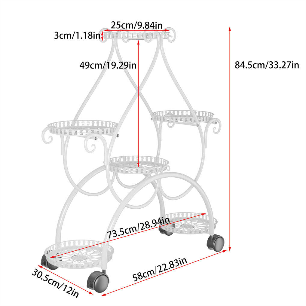 Movable Metal Plant Stand Garden Cart Indoor/Outdoor Decor