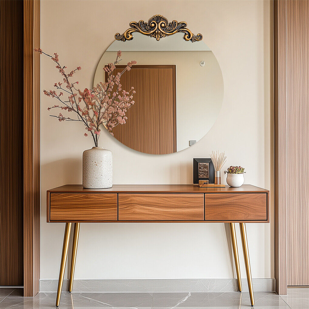 Baroque Antique Round Wall Mirror, Ornate Dï¿½cor, 90 x 94.5cm