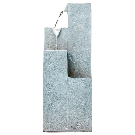 Contemporary Solar Water Fountain Outdoor Garden Feature, Cascading Design, with Panel Kit, LED Lights, Light Grey