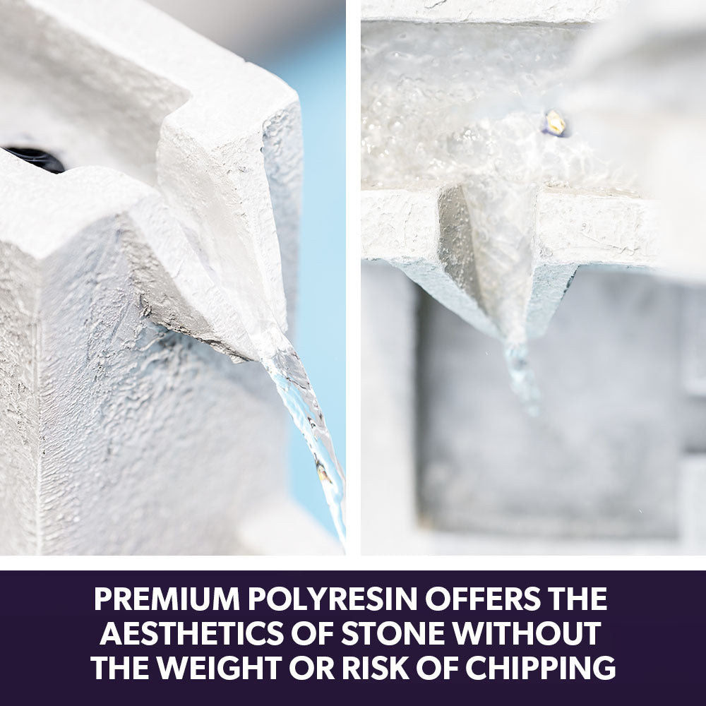 Contemporary Solar Water Fountain Outdoor Garden Feature, Cascading Design, with Panel Kit, LED Lights, Light Grey