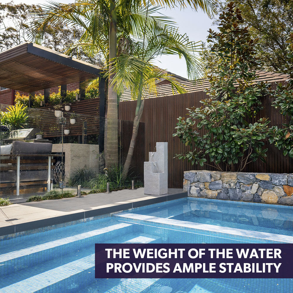 Contemporary Solar Water Fountain Outdoor Garden Feature, Cascading Design, with Panel Kit, LED Lights, Light Grey