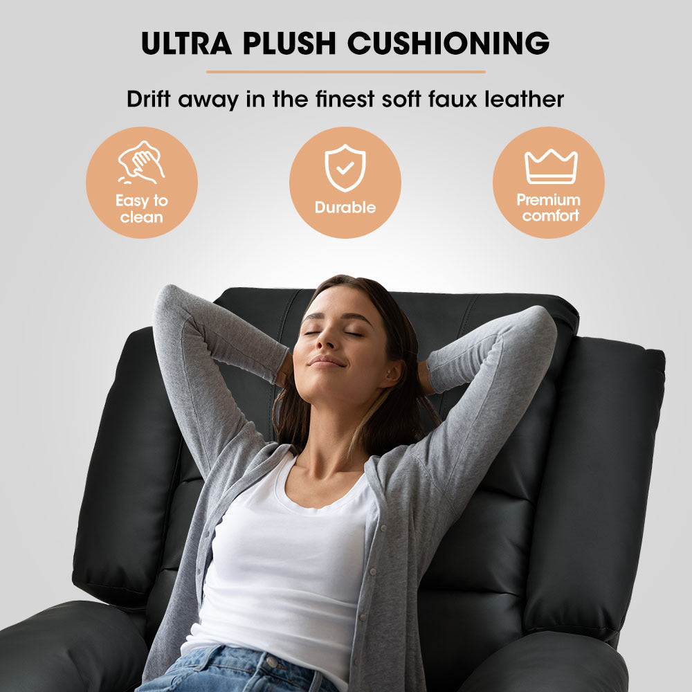 Recliner Lounge Chair, Single Faux Leather Armchair, for Home Theatre Cinema, Elderly, Black