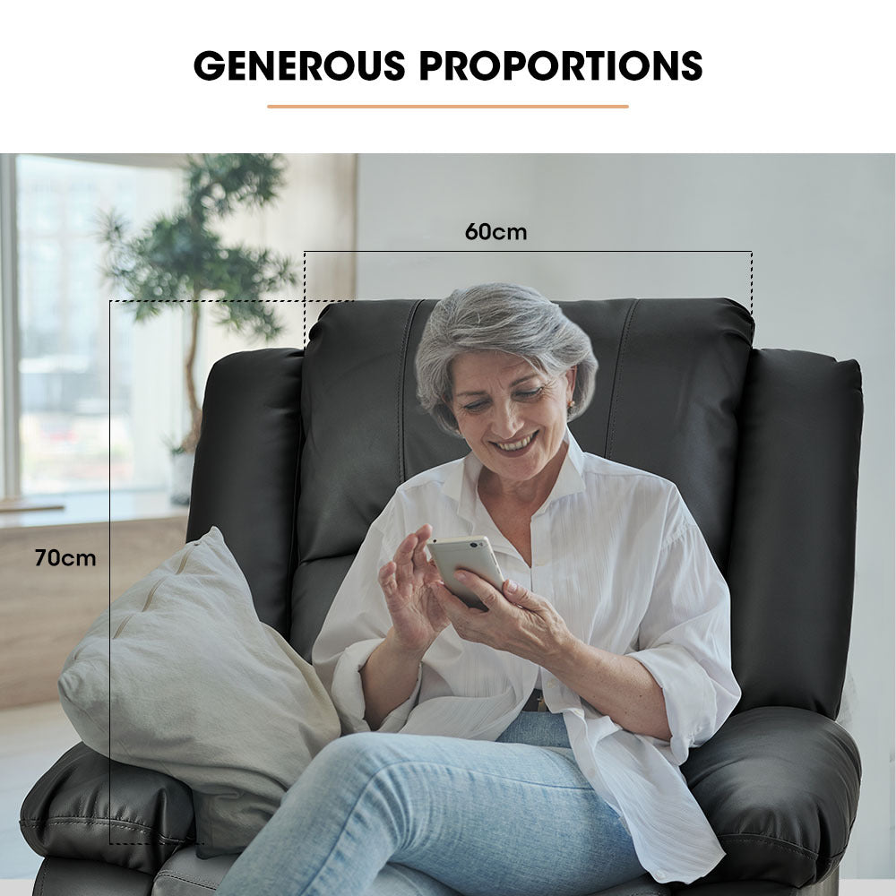 Recliner Lounge Chair, Single Faux Leather Armchair, for Home Theatre Cinema, Elderly, Black