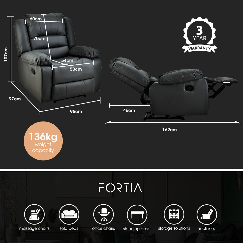 Recliner Lounge Chair, Single Faux Leather Armchair, for Home Theatre Cinema, Elderly, Black