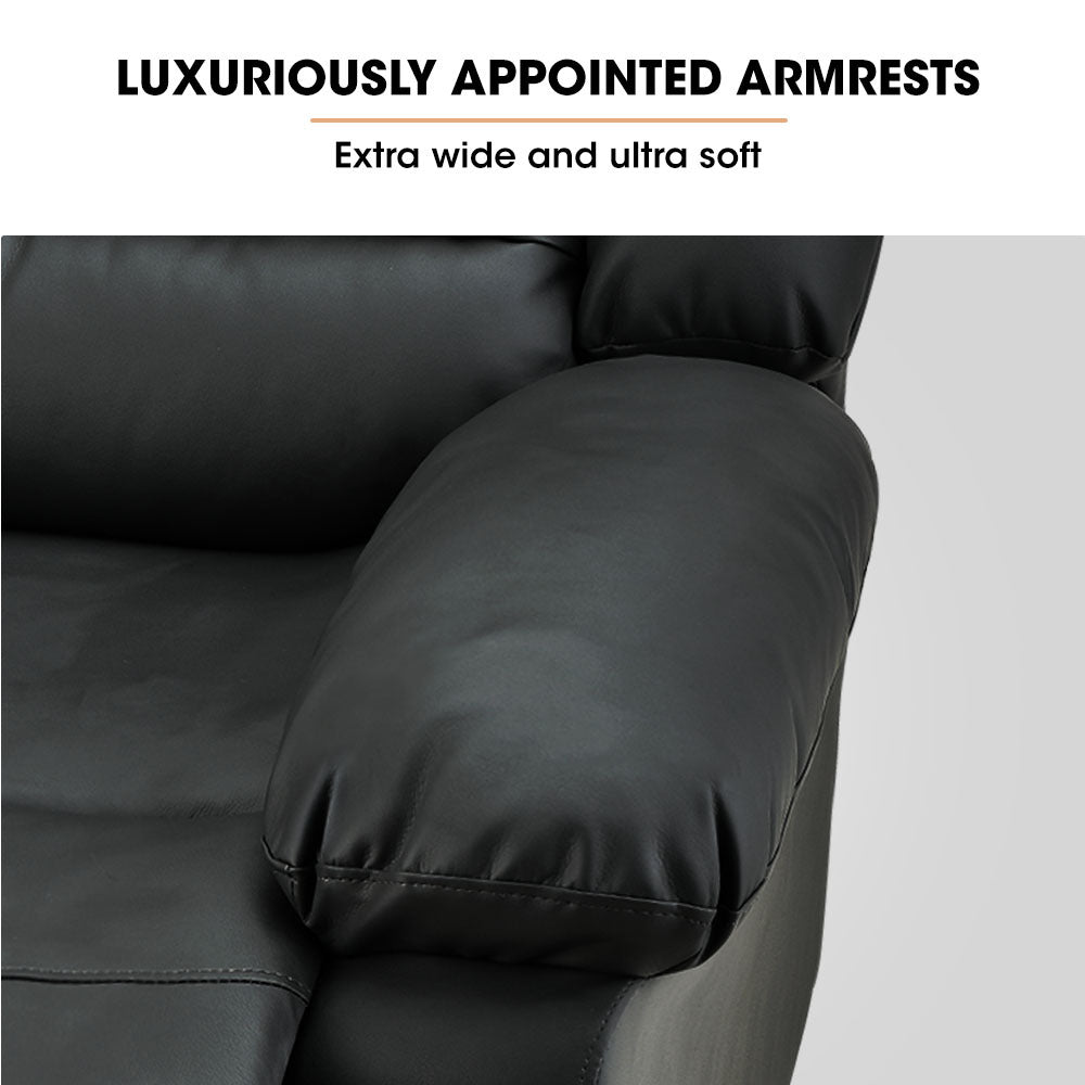 Recliner Lounge Chair, Single Faux Leather Armchair, for Home Theatre Cinema, Elderly, Black