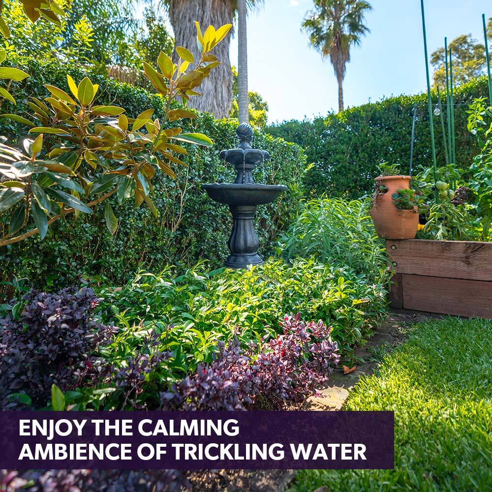 Water Fountain Solar Powered 3 Tiered Battery Outdoor Bird Bath with LED Lights