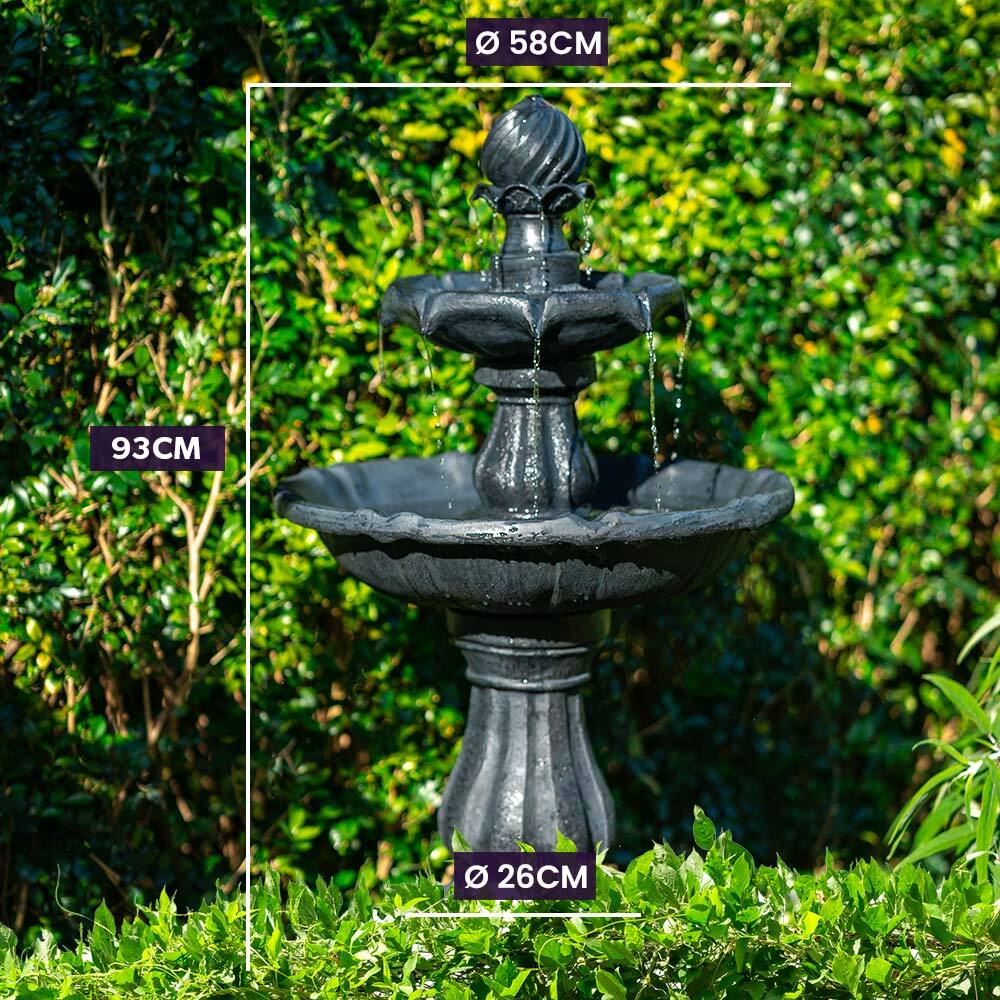 Water Fountain Solar Powered 3 Tiered Battery Outdoor Bird Bath with LED Lights