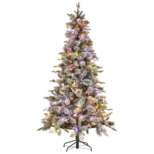 Snowy Stamford Spruce 7.5ft Christmas Tree Multi Functional White Coloured LED Lights & Foot Pedal