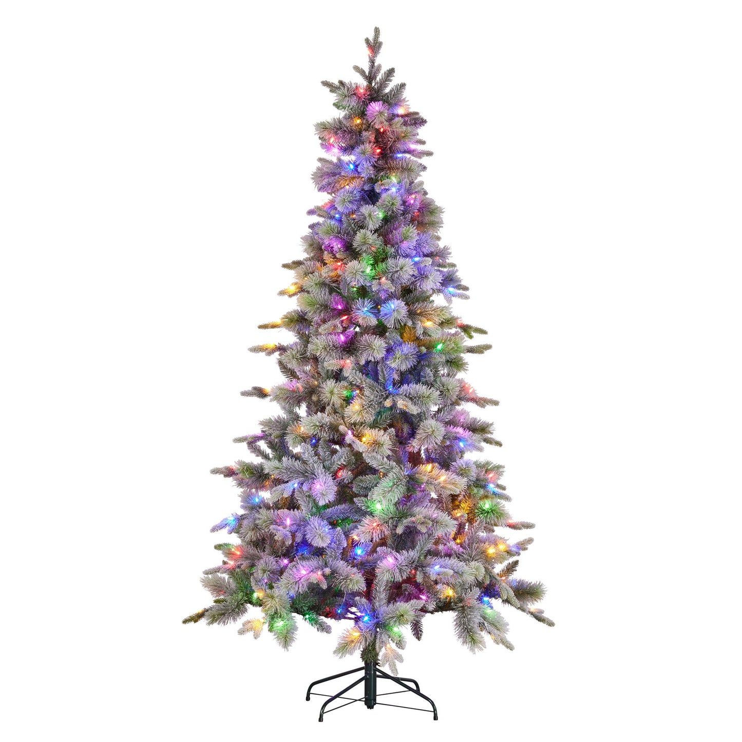 Snowy Stamford Spruce 7.5ft Christmas Tree Multi Functional White Coloured LED Lights & Foot Pedal