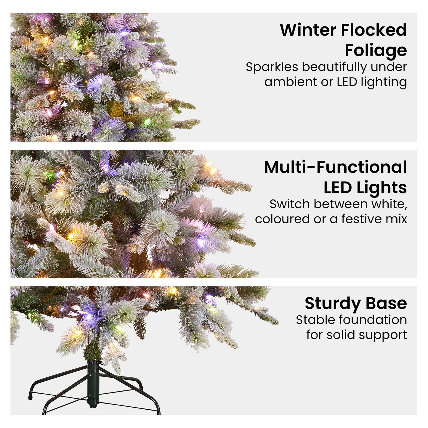 Snowy Stamford Spruce 7.5ft Christmas Tree Multi Functional White Coloured LED Lights & Foot Pedal