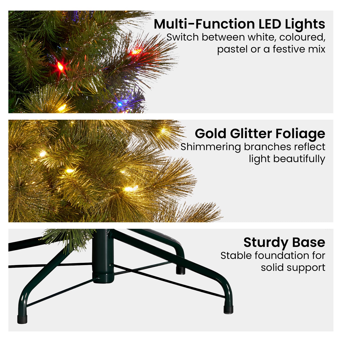 7.5ft Christmas Tree Glittery Gold Pine Led Multi-functional Lights