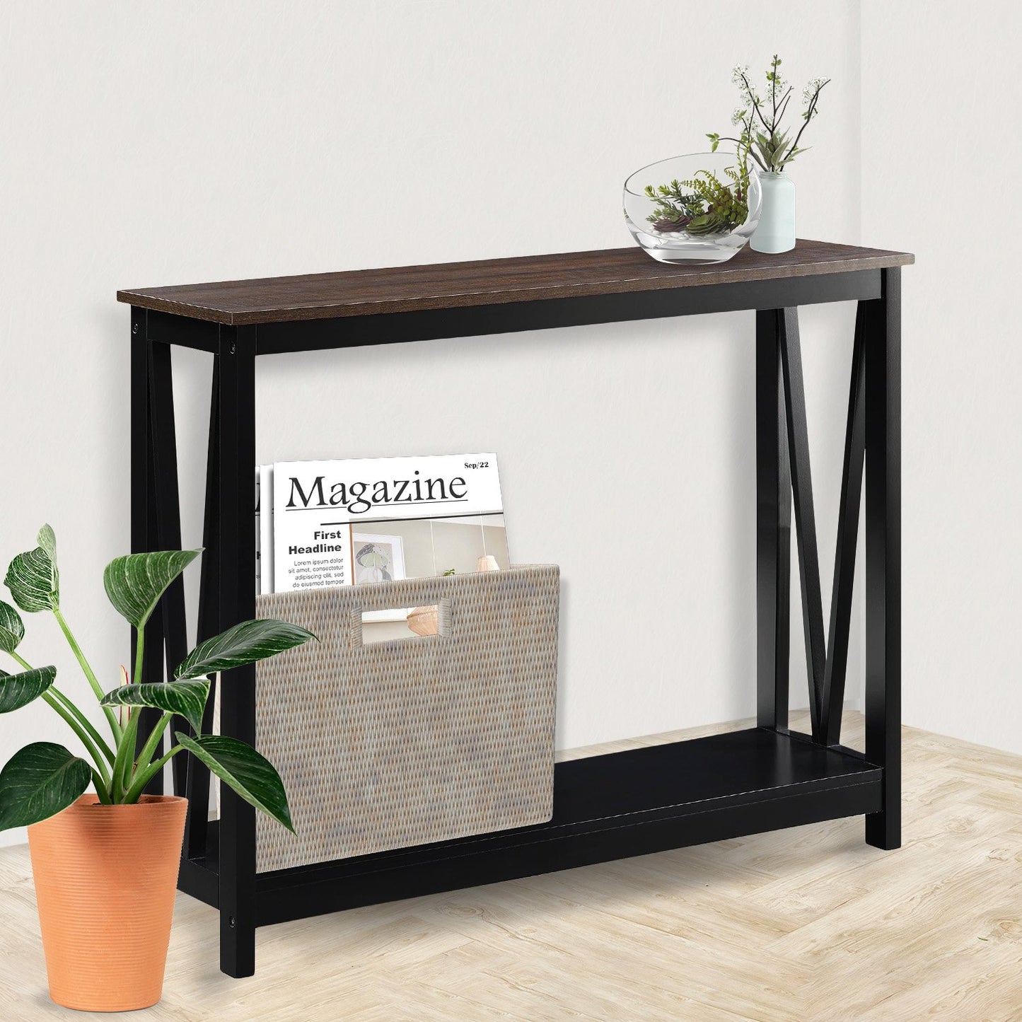 2-Tier Console Table Dark Walnut