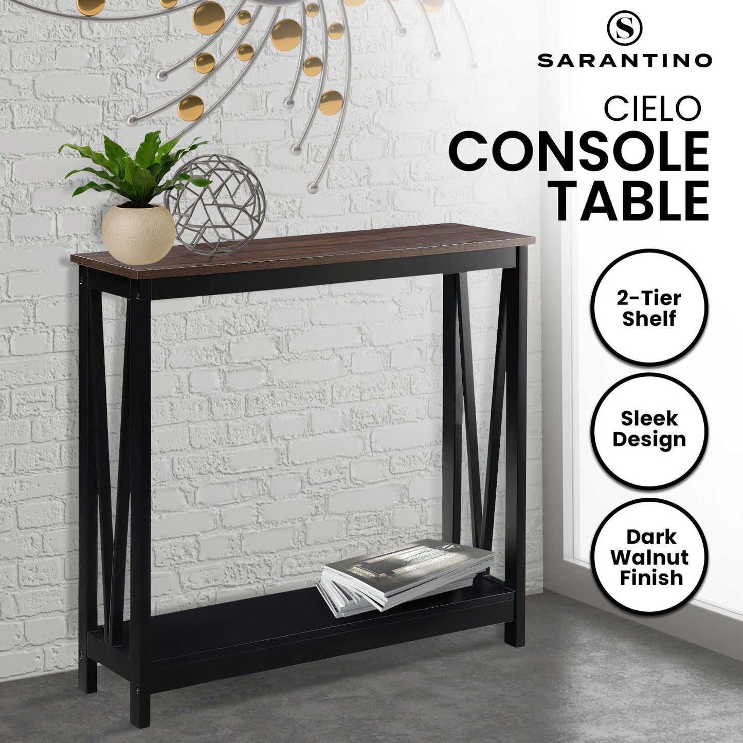 2-Tier Console Table Dark Walnut