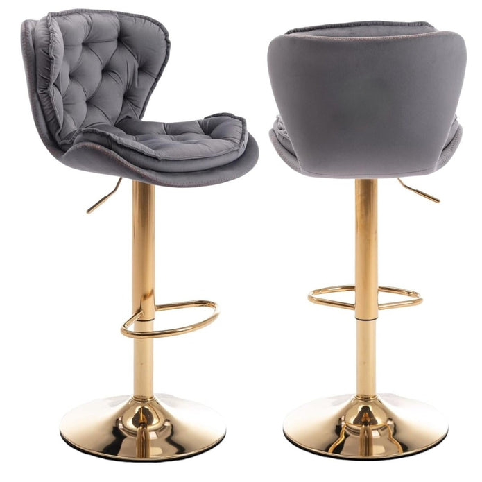 Bar Stools Set of 2 Counter Height Barstools with Back Velvet Upholstered Adjustable Stool Chair Min Century Modern Bar Stool for Kitchen Island (Grey)