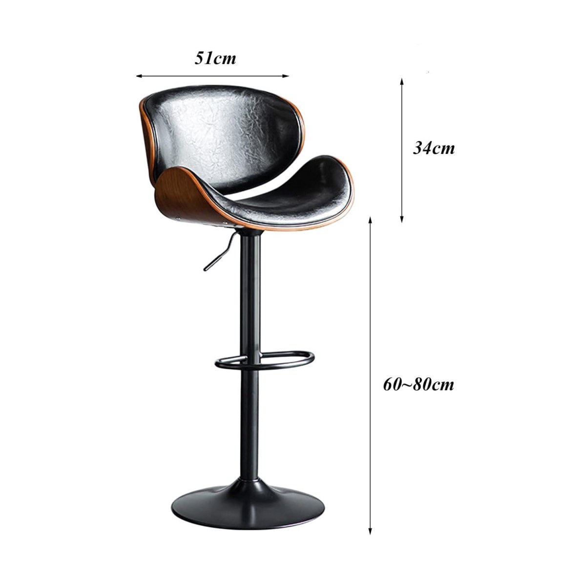 Black Modern Bar Stools Swivel Bar Stool Chair Counter Height Barstool with 360 Degree Swivel Seat