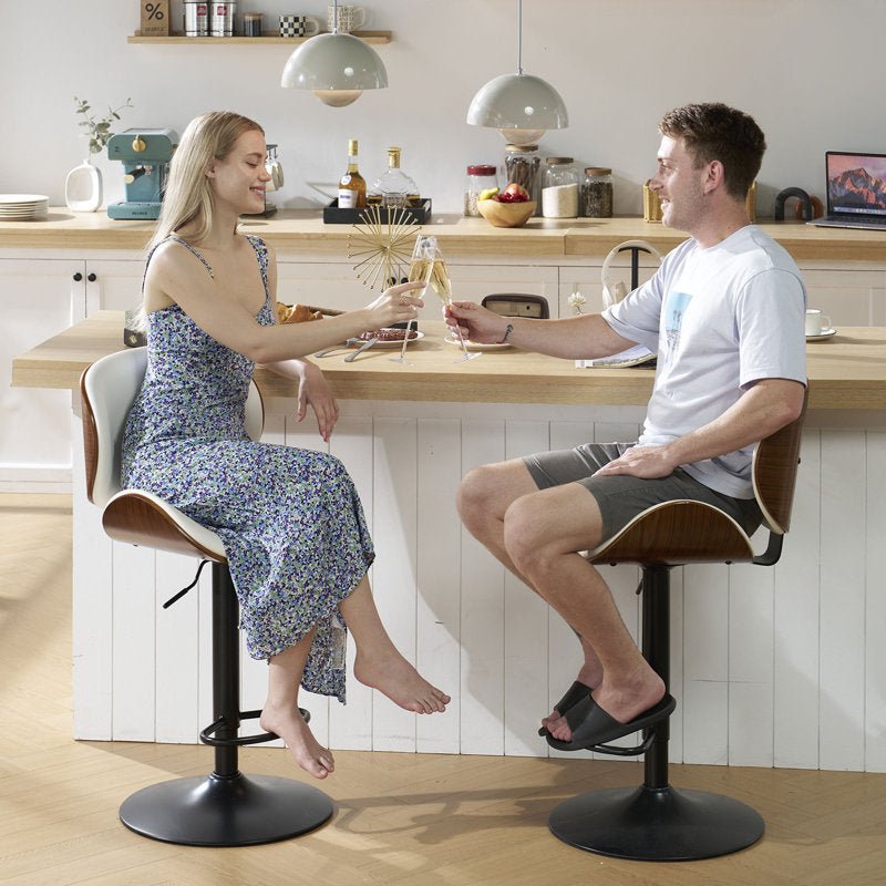White Modern Bar Stools Swivel Bar Stool Chair Counter Height Barstool with 360 Degree Swivel Seat