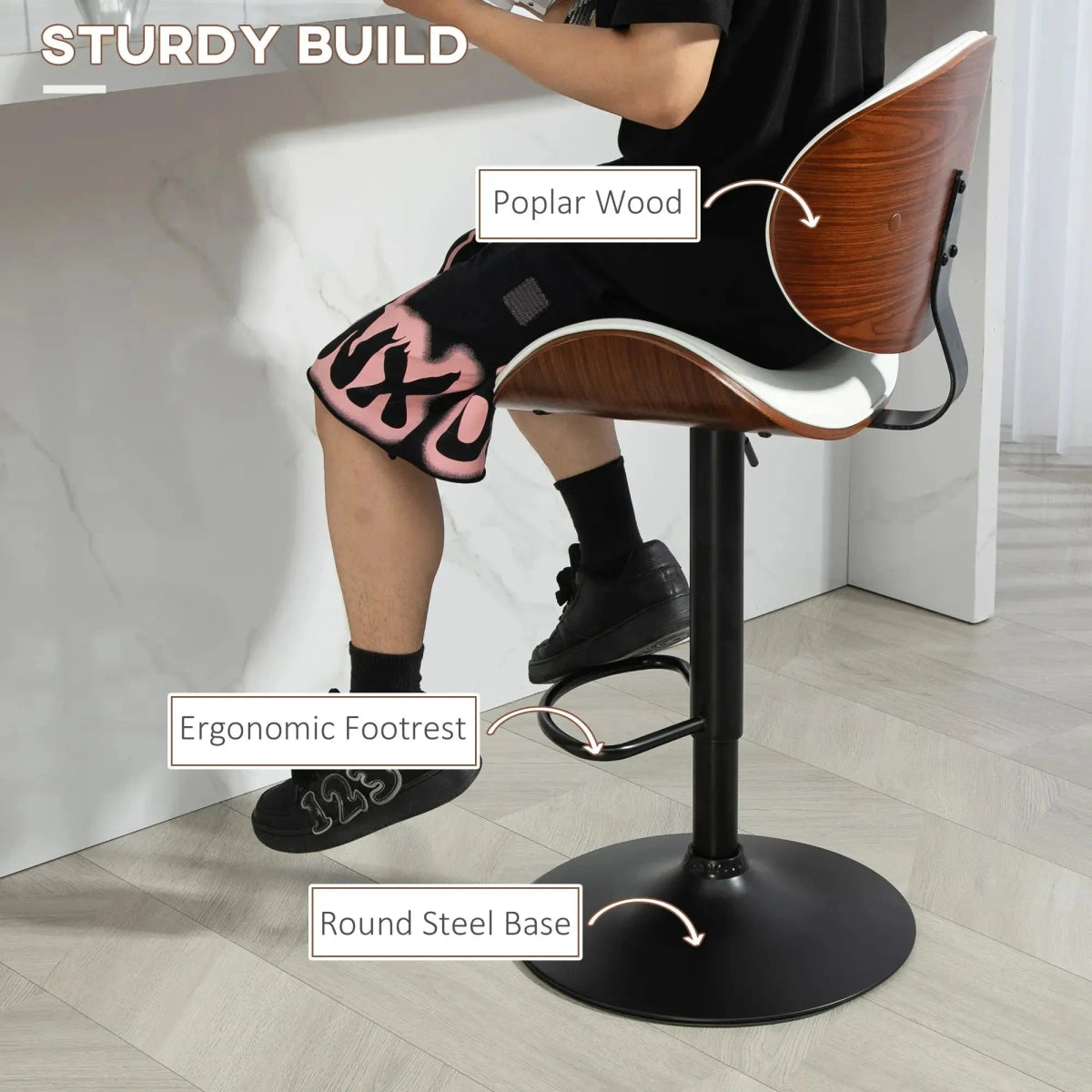 White Modern Bar Stools Swivel Bar Stool Chair Counter Height Barstool with 360 Degree Swivel Seat