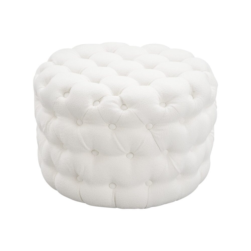 BouclÃ© White Ottoman-Round