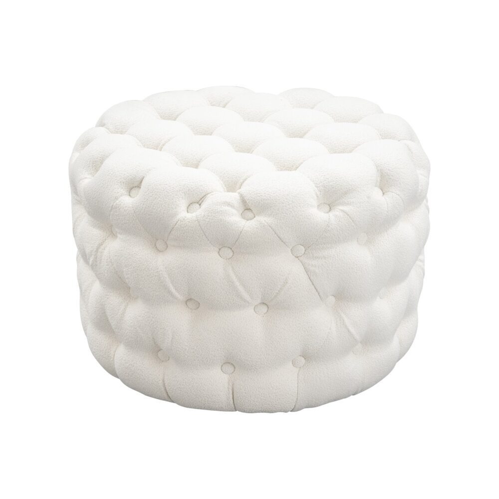 BouclÃ© White Ottoman-Round