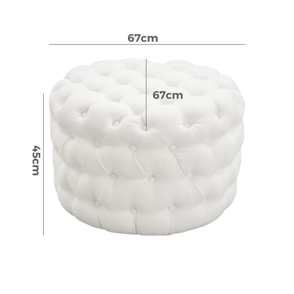 BouclÃ© White Ottoman-Round
