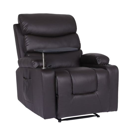 8-Point Electric Massage Recliner Chair - PU Leather Electric Lounge Sofa Armchair HARLOW BROWN