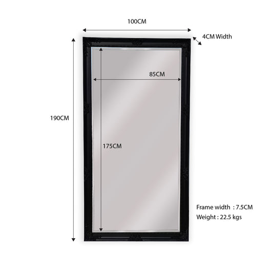 French Provincial Ornate Mirror - BLACK - X Large 100cm x 190cm