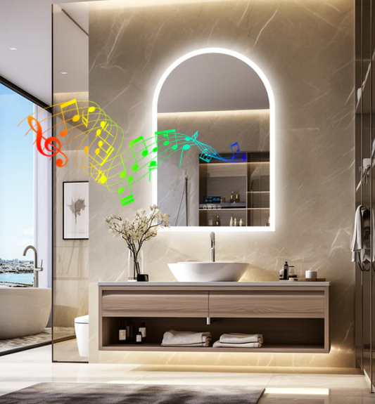 Interior Ave - 90 x 60cm Arched Frameless LED Bathroom Mirror â€“ Bluetooth