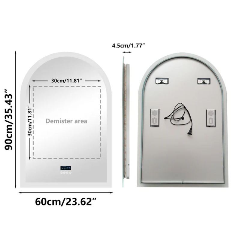 Interior Ave - 90 x 60cm Arched Frameless LED Bathroom Mirror â€“ Bluetooth