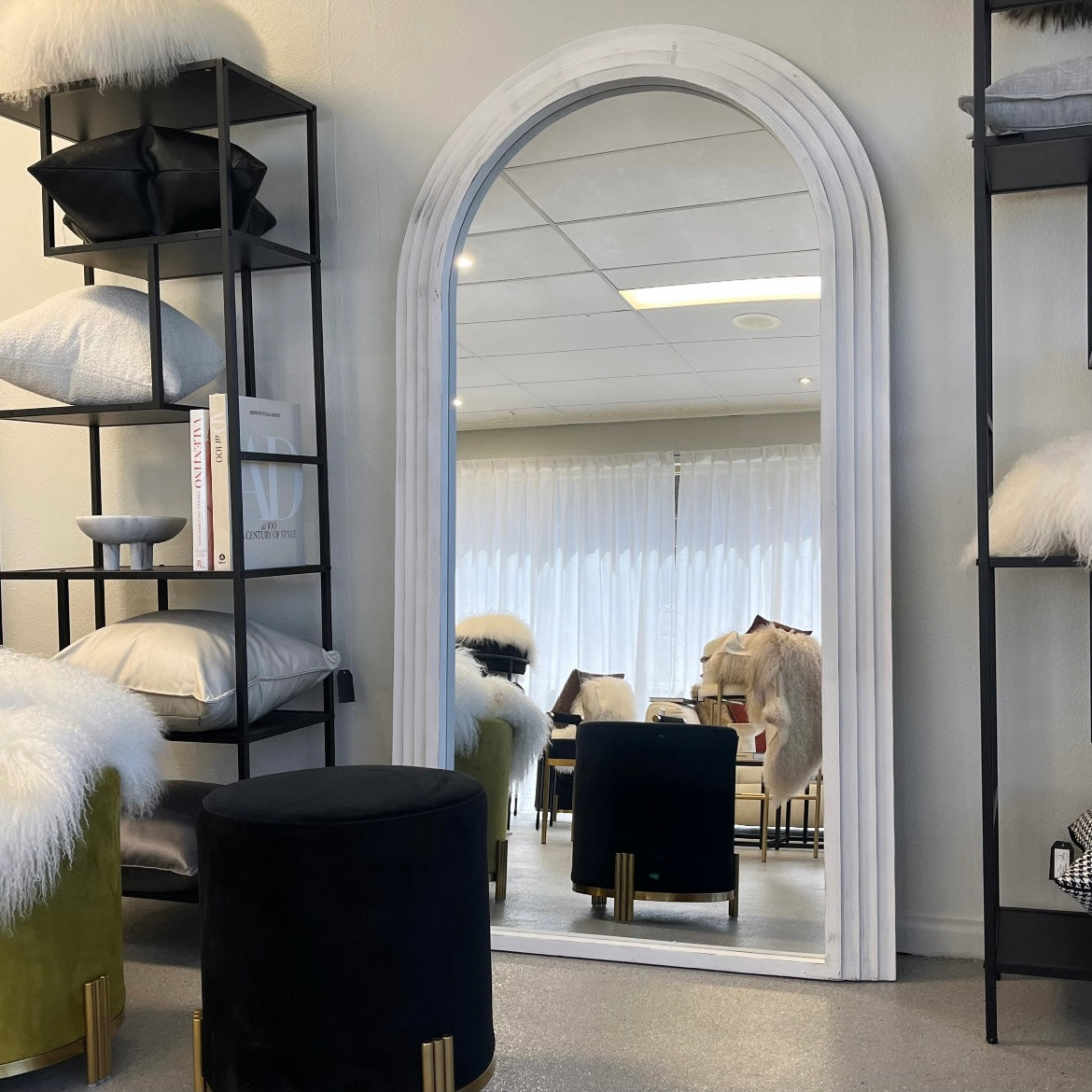 Interior Ave - Sierra Arched Mirror â€“ Beach White | Sculptural Full-Length Mirror