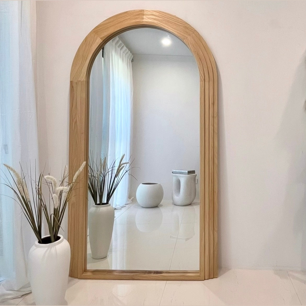 Interior Ave - Sierra Arched Step Mirror â€“ Signature Sculptural Natural Wood Statement Piece