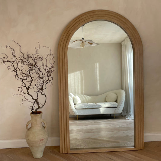Interior Ave - Sierra Arched Step Mirror â€“ Signature Sculptural Oak Wood Statement Piece