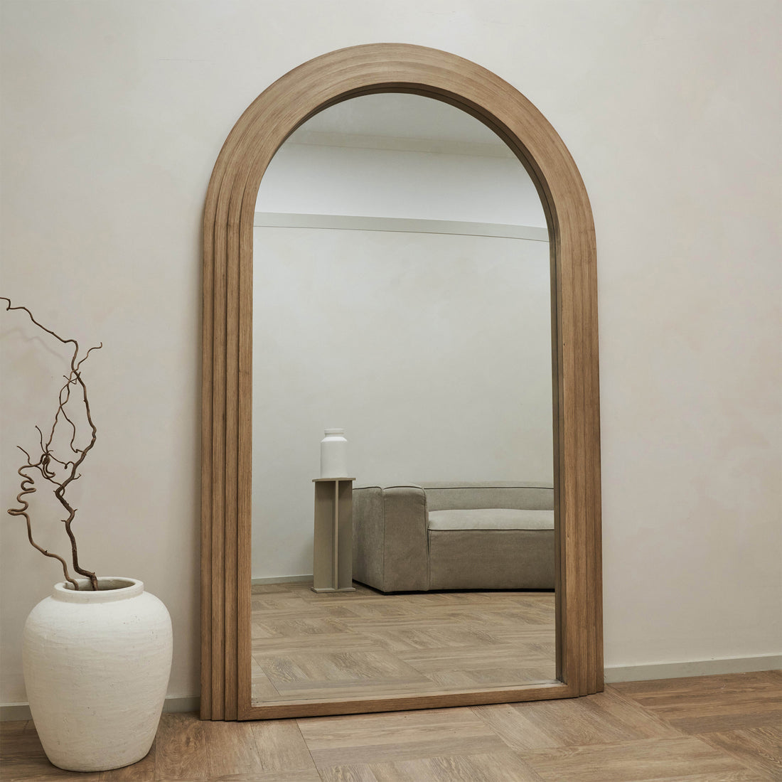 Interior Ave - Sierra Arched Step Mirror â€“ Signature Sculptural Oak Wood Statement Piece