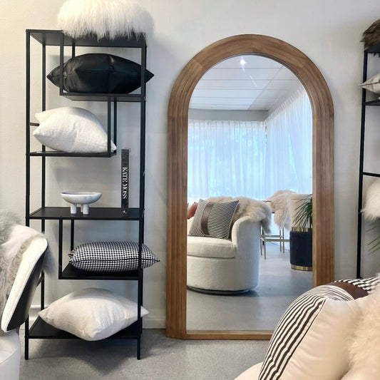 Interior Ave - Sierra Arched Step Mirror â€“ Signature Sculptural Oak Wood Statement Piece