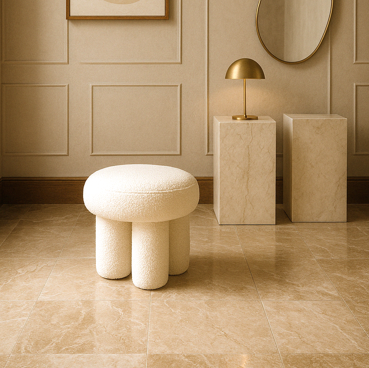 Interior Ave - Bentley Boucle Ottoman â€“ White